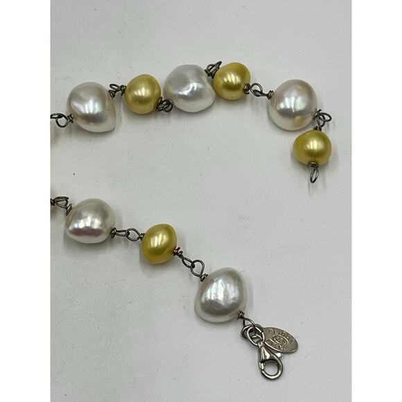 Deidda Firenze Italy Yellow White Baroque Pearl Bracelet Sterling Silver 8.25 - Picture 9 of 10